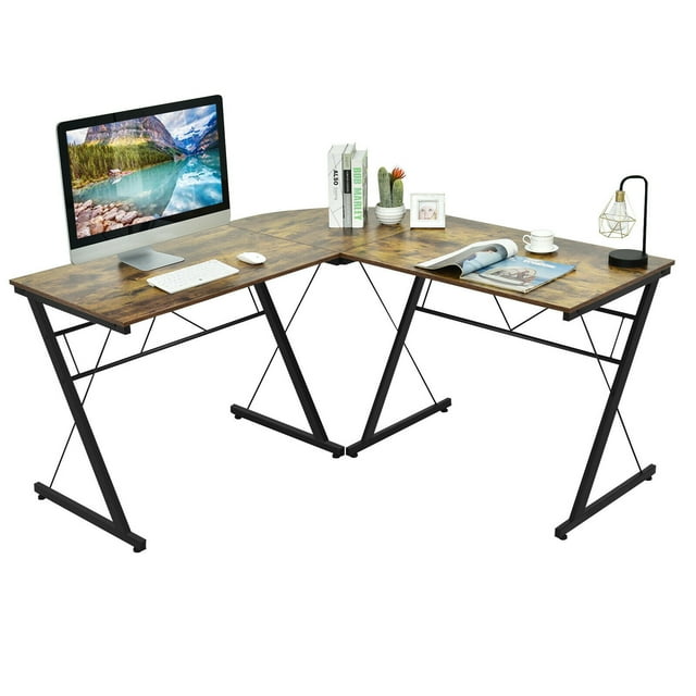 Gymax 59'' L-Shaped Corner Desk Home Office Computer Table Study Workstation Brown