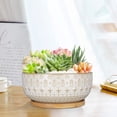thumbnail image 5 of Ordivic 8 Inch White Ceramic Succulent Planter with Drainage Hole and Bamboo Tray – Round Shallow Bonsai Pot for Indoor Plants, 5 of 7