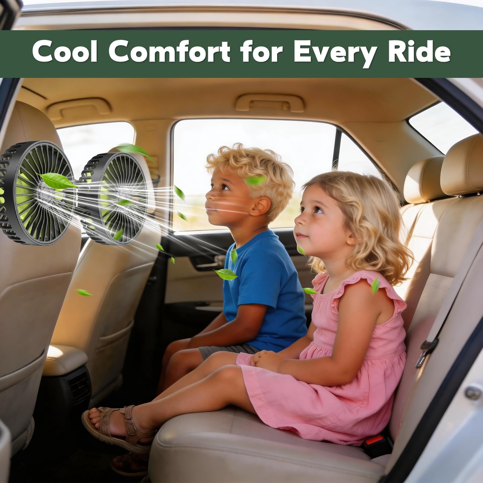 Yerloa USB Car Fans for Backseat,Dual Cooling Car Fans For Kids Baby,360° Rotatable Car Rear Headrest Fan,Powerful 3 Speeds 360° Rotatable Cooling Portable Car Seat Fan for Sedan SUV RV Truck Vehicle