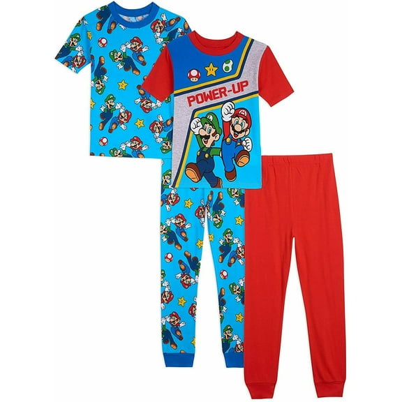 Super Mario 4 PC Short Sleeve Tight Fit Cotton Pajama Set Boy Size 6