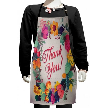 

Flower Kids Apron Retro Style Thank You Note with Ceramic Made Like Flowers Cherries and Leaves Print Boys Girls Apron Bib with Adjustable Ties for Cooking Baking Painting Multicolor by Ambesonne