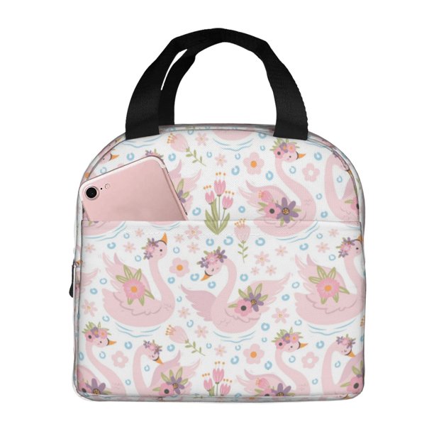 Easygdp Swan And Flowers Bolsa Térmica Premium - Tela Oxford Impermeable, Gran Capacidad, Bolsillo Frontal, Unisex para Trabajo, Escuela, Actividades al Aire Libre y Picnics