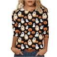 thumbnail image 2 of HOMBOM Halloween Funny T Shirts for Women Crewneck Lightweight Funny Basic Ghost Print 3/4 Sleeve Tees for Ladies Fall Tops,5XL, 2 of 5