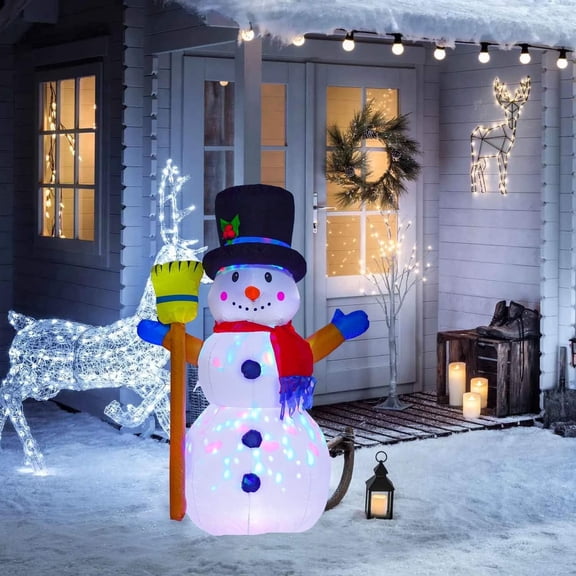 KINQUINN 4 Ft Christmas Inflatable Snowman Holding A Broom With LED Lights, Outdoor & Indoor Holiday Decoration