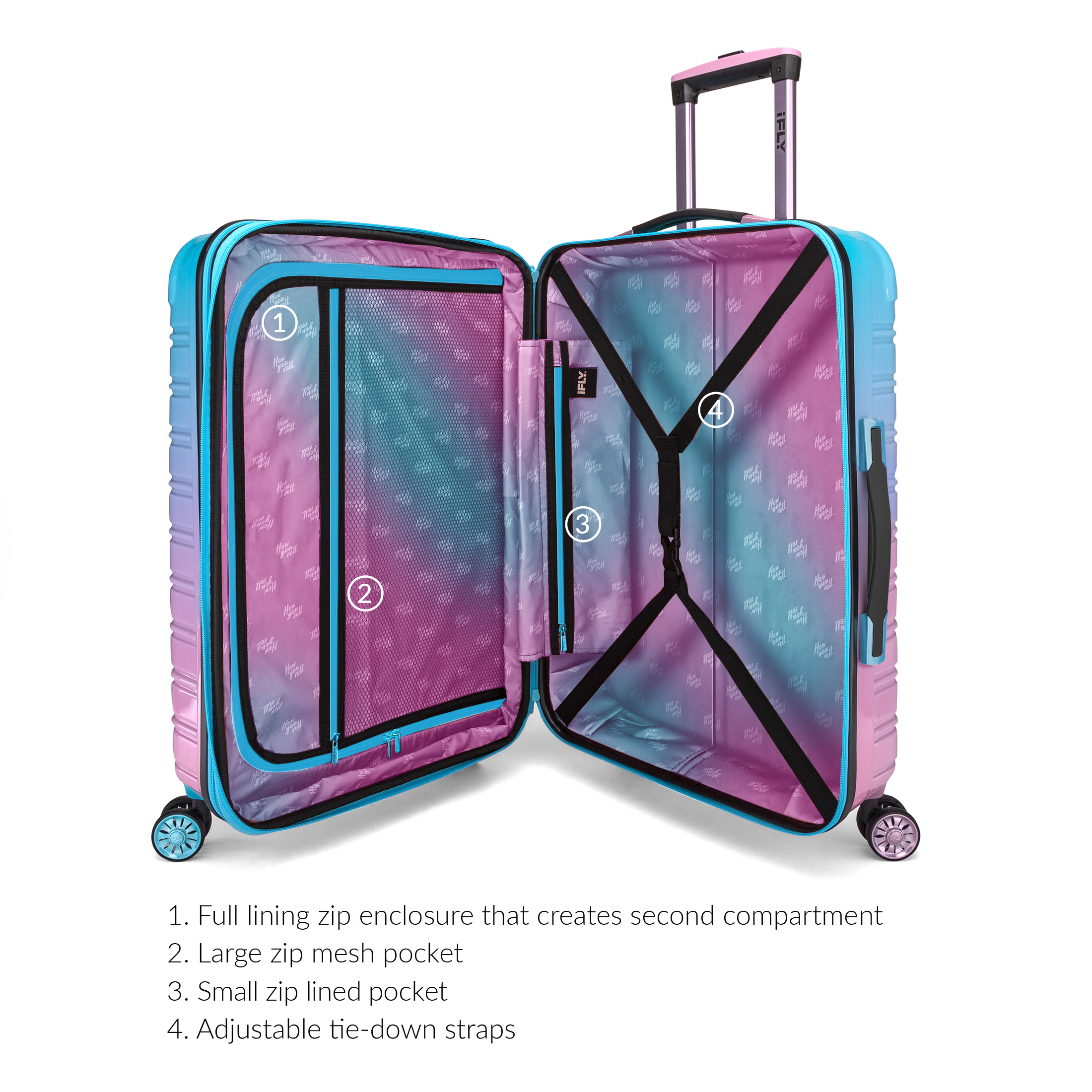 iFLY Hardside Luggage Fibertech 3 Piece Set, 20" Carry-on Luggage, 24" Checked Luggage and 28" Checked Luggage, Cotton Candy - image 5 of 12