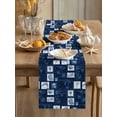 thumbnail image 3 of Tropical Beach Table Runner, Summer Coconut Tree Anchor Boat Blue White Plaid Cotton Linen Kitchen Table Decoration Washable Dining Tabletop Runners for Home Party Decor 14x72 Inches, 3 of 9