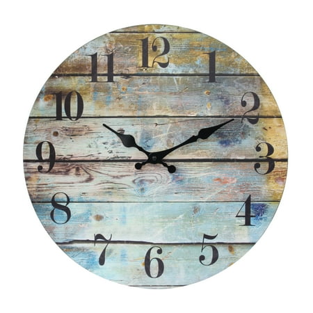 Stonebriar Vintage Farmhouse Wooden 14 Inch Round Hanging Wall Clock, Battery Operated, Rustic Wall Decor for the Living Room, Kitchen, Bedroom, and Patio