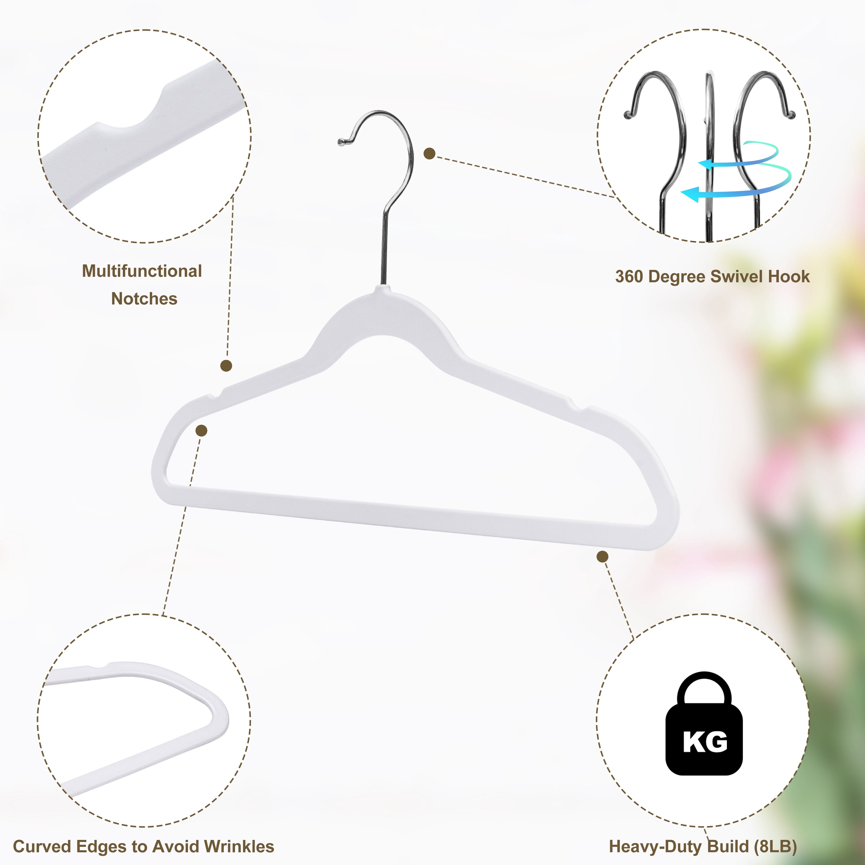 Quality Kids Plastic Non Velvet Non-Flocked Thin Compact Children's Hangers Swivel Hook for Shirts Blouse Coats (White, 30)
