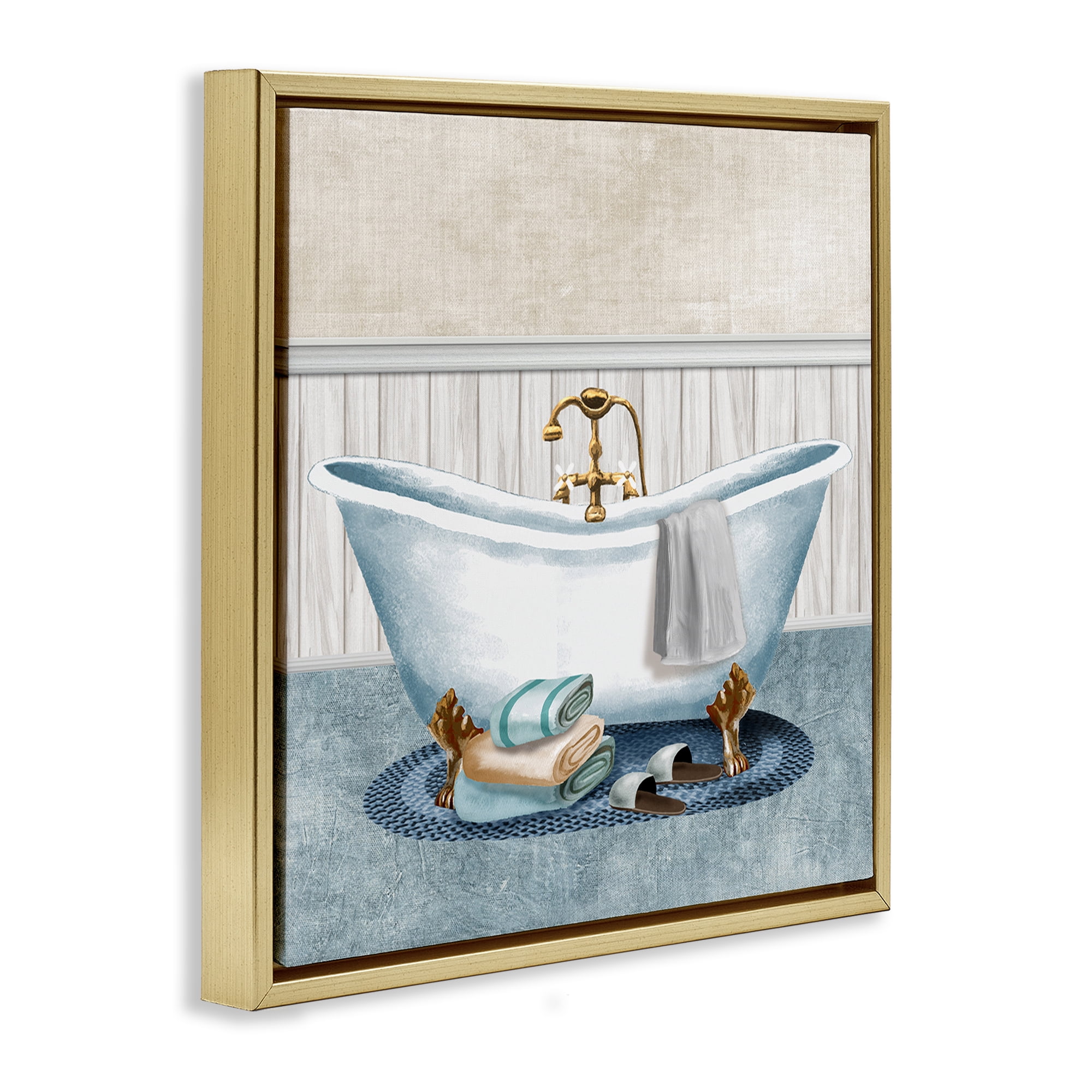Stupell Industries Cozy Spa Bathtub & Slippers Gold Framed Floater Canvas Wall Art, design by Conrad Knutsen