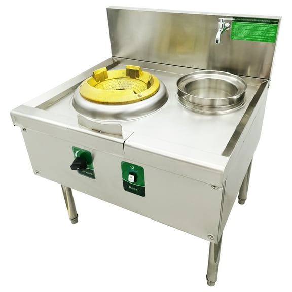 15.4" LPG and Natural Gas Chamber Single Burner Commercial Gas Wok Gas Stove with Baffle and Water Basin