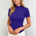 thumbnail image 5 of Women's Short Sleeve Tops Ribbed Lettuce Trim Shirts Work Blouses For Women Business Casual Outfits Slim Fit Crew Neck Casual Summer Basic Tees Going Out Tops For Women, 5 of 9