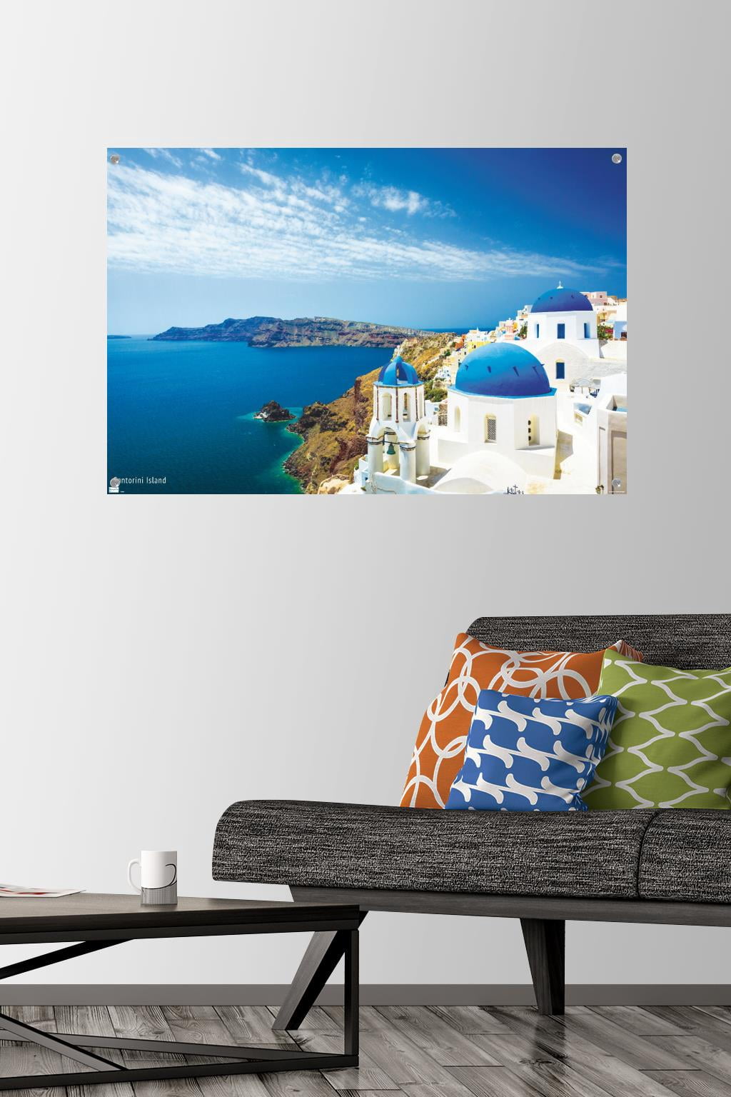 Santorini Island Wall Poster with Push Pins, 22.375" x 34"