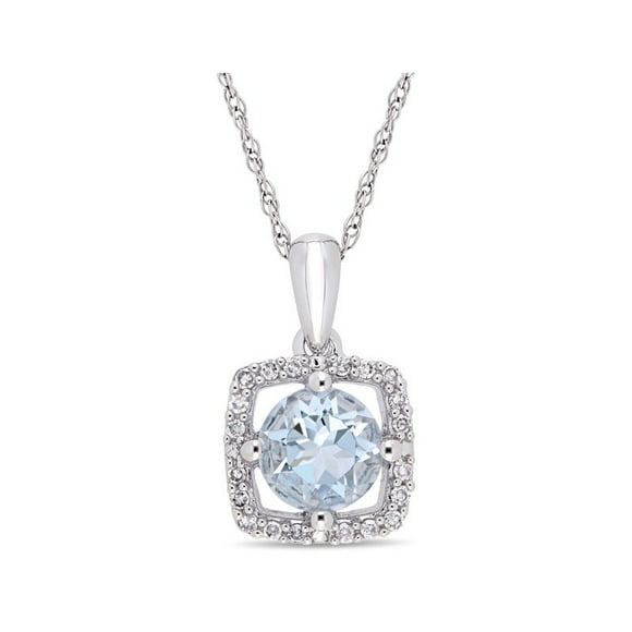 3/4 Carat (ctw) Aquamarine Pendant Necklace with Diamonds in 10K White Gold with Chain