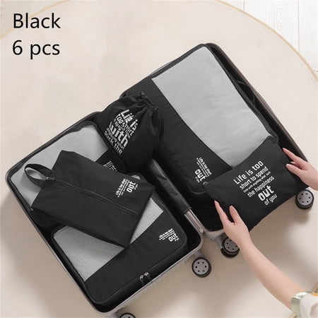 Portable Waterproof Multi-functional Training Handle Handbag Shoes Storage Bag With Zipper Storage Organizer Pouch Travel Organiser Set Holdall Shoulder Bag Woman Travel Bags BLACK 6PCS