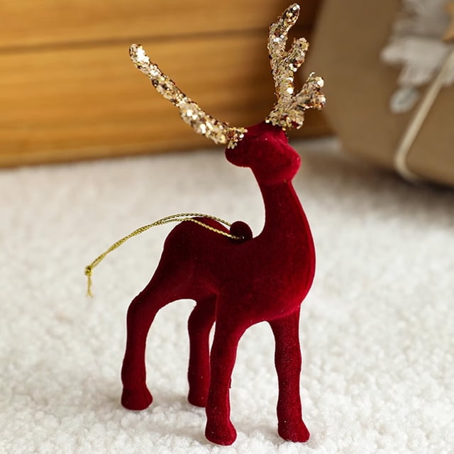 Xihbxyly Adorno Navideño de Ciervo, Reno con Purpurina, Figura Colgante En Miniatura, Decoración para Fiestas, Accesorio de Fotografía, Decoración Del Hogar, Beige, Blanco, Rojo y Azul, 13 X 8,5 X 2