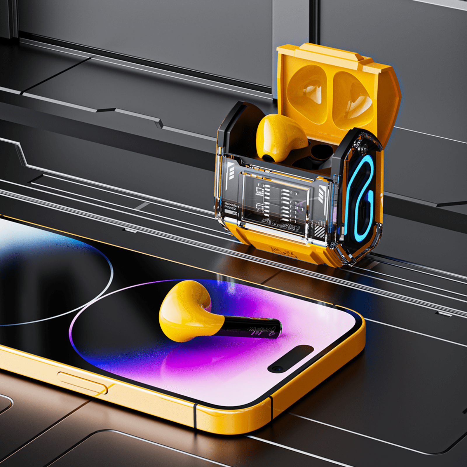 Transformers MG-C03 Bluetooth TWS Wireless Earbuds – HiFi Sound, Low Latency Gaming & Music Dual Mode Headset, Noise Cancelling, Touch Control, Long Battery Life & Charging Case (Yellow - Bumblebee)