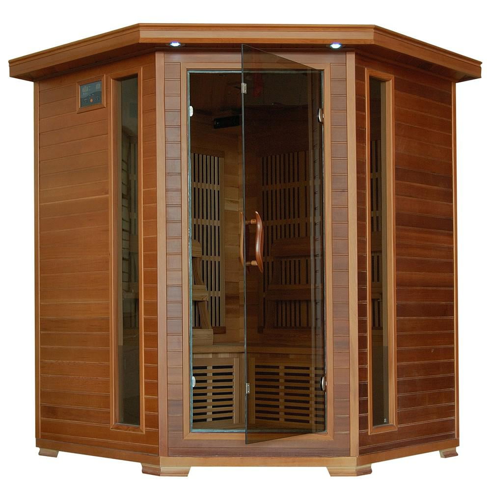 Whistler-Cedar 4 Person FAR Infrared Sauna With Carbon Heaters-Corner Unit by HeatWave