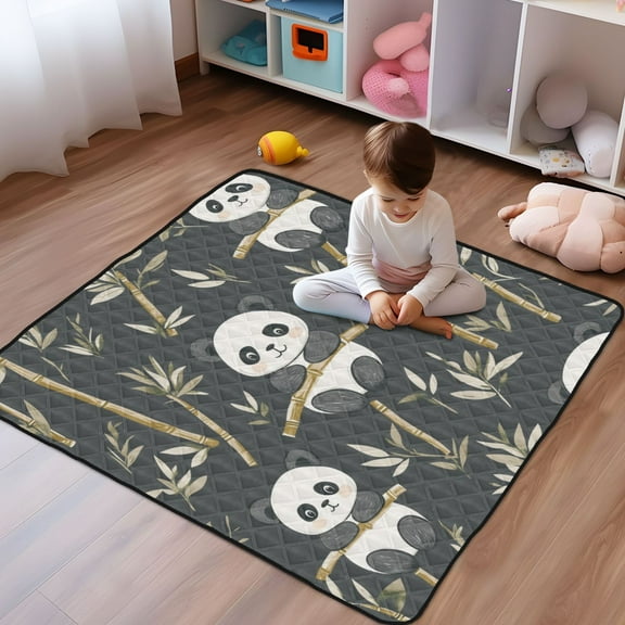 WOBOGO Cute Panda Baby Playmats Extra Large Waterproof Rollable Activity Pads for Toddlers 50×50inch
