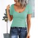 thumbnail image 2 of Gibobby Playeras Mujer Camisa de punto ajustada de manga corta con cuello redondo para mujer, camisetas ajustadas básicas, camisetas de verano de Color sólido Henley（Glauco， M), 2 of 4
