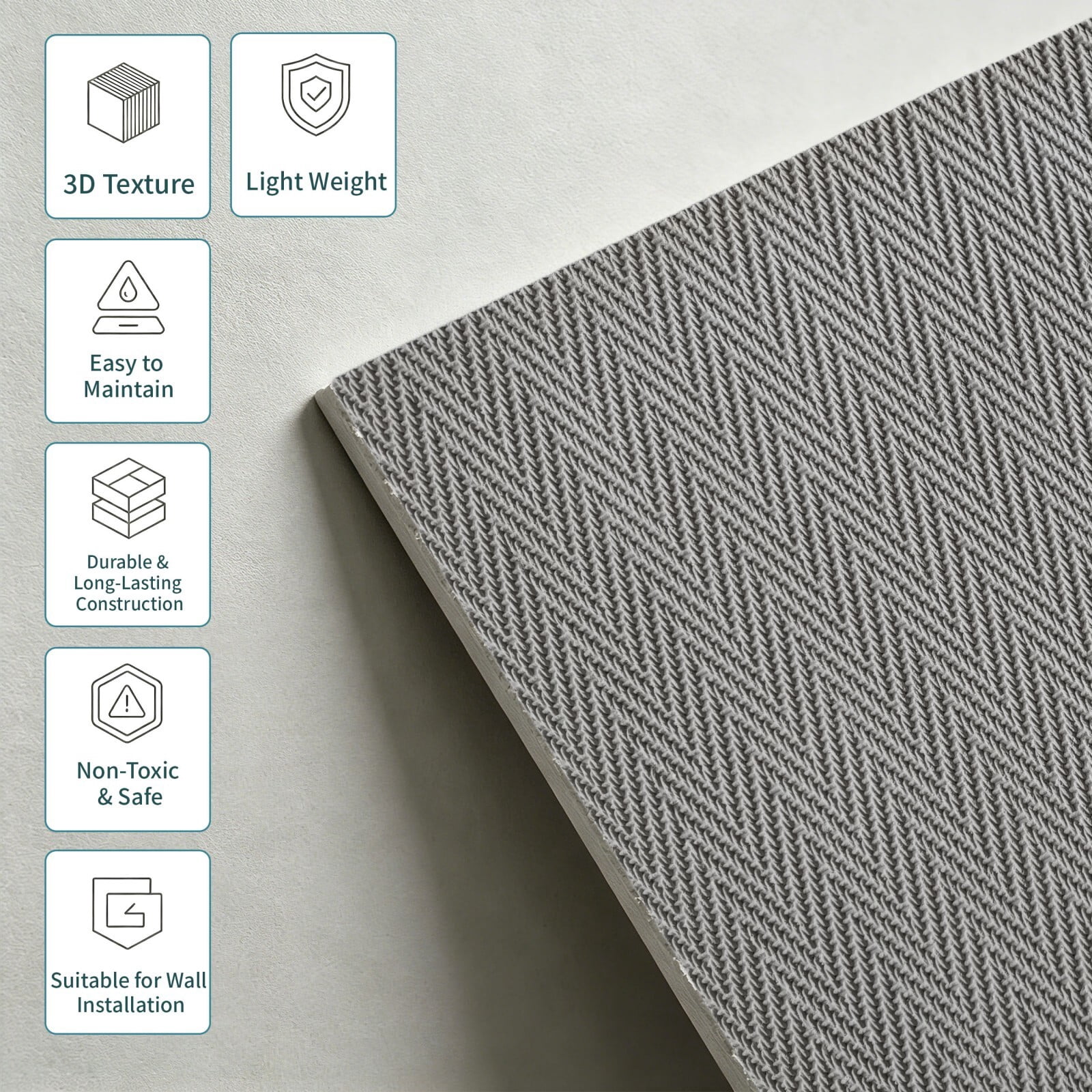 Easy4Home 8Pcs 24"x24" Flexible Stone Wall Panels 3D Faux Stone Woven Texture Decorative Wall Tiles for Interior and Exterior Wall, Gray