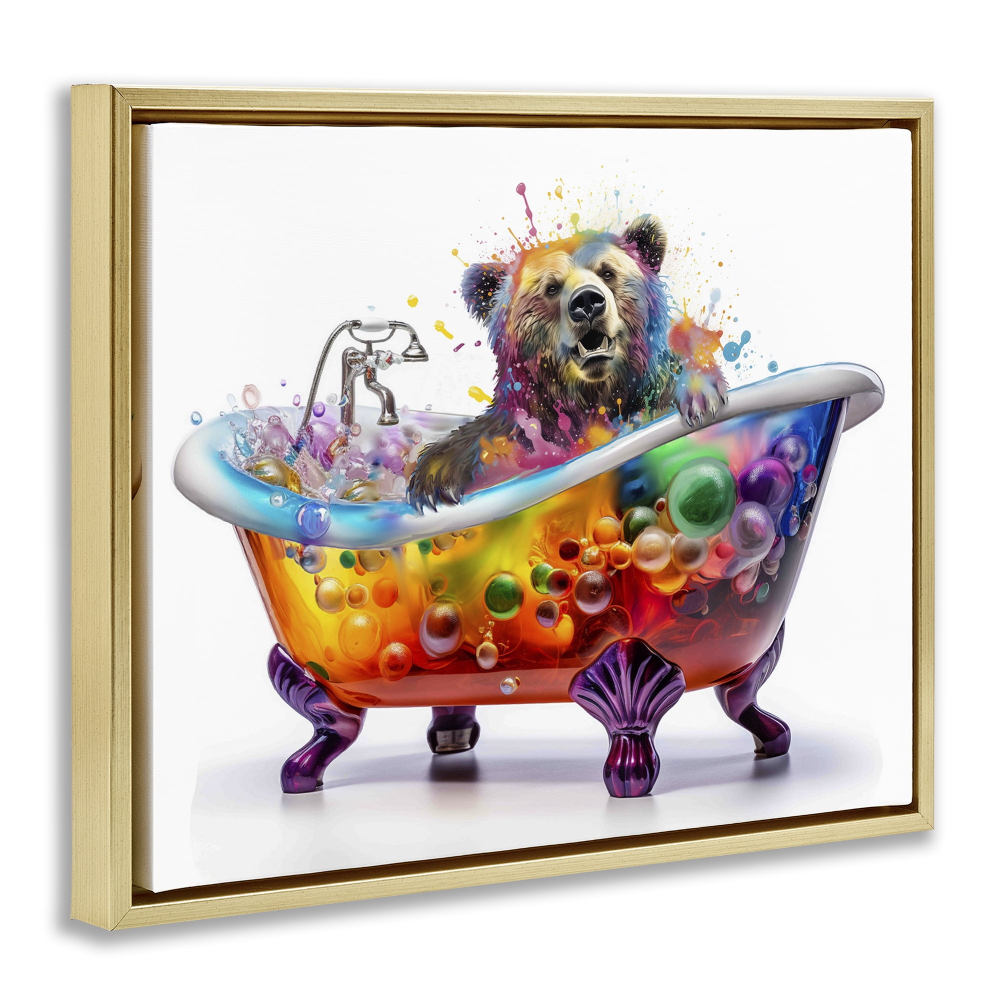 Stupell Industries Modern Bold Bubble Bath Typography Painting Gold Floater Framed Canvas Art Print Wall Art, 21 x 17