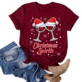 thumbnail image 3 of Gibobby Tops navideños para mujer Navidad Copa de de nieve Impresión O Cuello Manga corta Camiseta suelta Blusa Tops(Vino,XG), 3 of 4