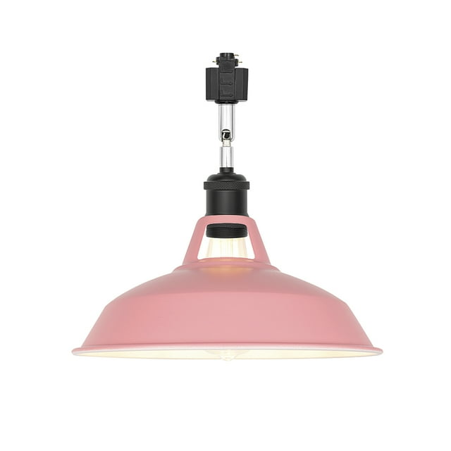 FSLiving H-Type Track Lighting E26 Base Industrial Adjustable Angle Lamp Pink Metal Shade with Matte Black Socket Track Light Fixture for Slope Ceiling Gimbal,Bulb and Track Not Included - 1 Light