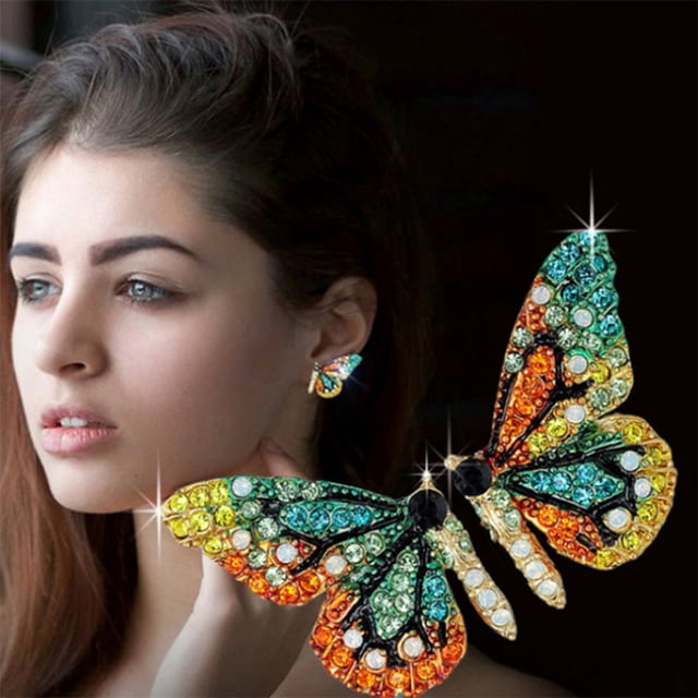 Earrings Silver Colorful Earrings with Rhinestones Colorful Earrings Female Exaggerated European and Retro Earrings