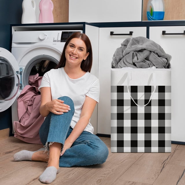 Cestas De Lavandería Cesta de ropa sucia plegable de algodón (rejilla blanca negra 75L) Wdftyju Libre de BPA