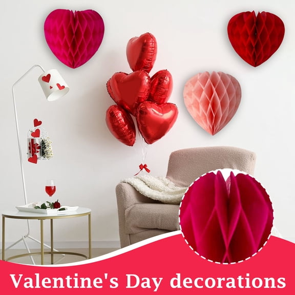 6 Inch Red Heart Honeycomb Ball Hanging Decor - Valentine's Day Party Decoration With Attractive Honeycomb Pattern, Designed For Festive Events And Romantic Ambiance - For