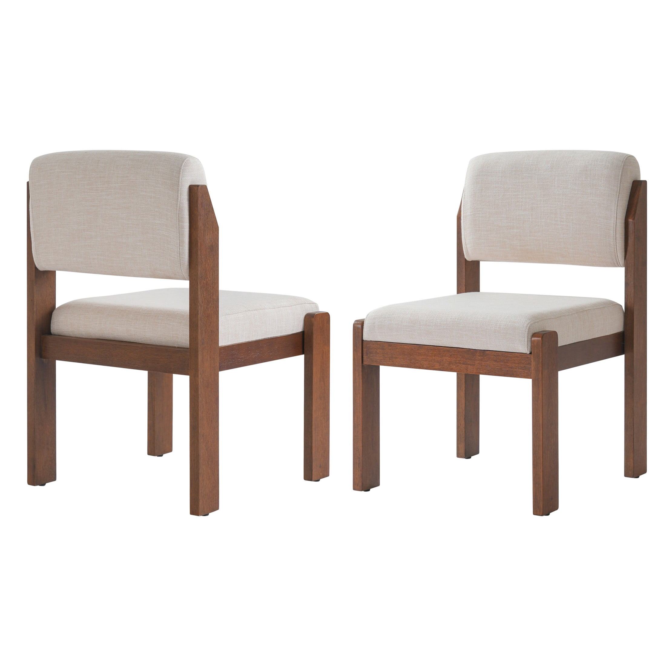 Christopher Knight Home Modern Upholstered Dining Side Chairs, Wood Frame, Walnut+Beige, Set of 2