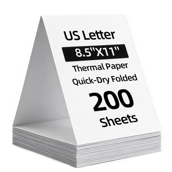 White Thermal Printer Paper 8.5 x 11 inch, 200 Sheets A4 Letter Size Quick-Dry Fan-Folded, 1 Pack Fit for Most Letter Thermal Portable Printer(TP-01)