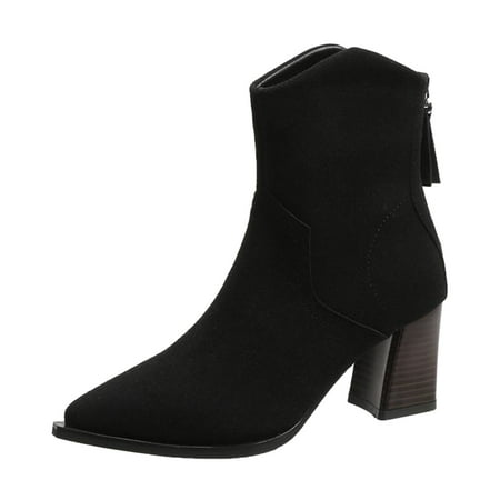 

NECHOLOGY Animal Print Boots for Women Suede Ankle Boots Zipper Women s Color Thick Heel Pointed Boots Women Zipper Black 8.5