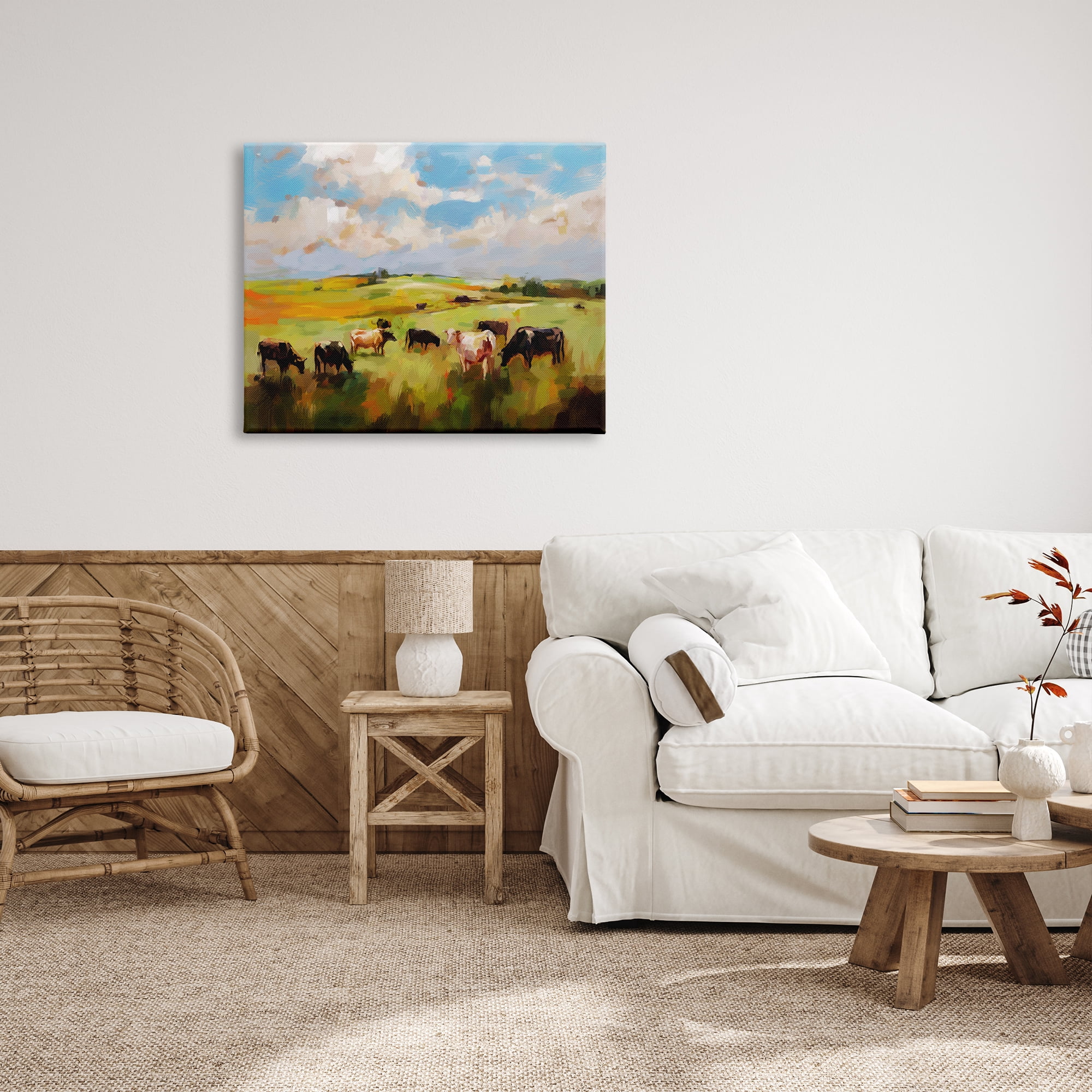 Stupell Industries Cows Grazing Painting Landscape Painting Gallery Wrapped Canvas Art Print Wall Art, 40 x 30