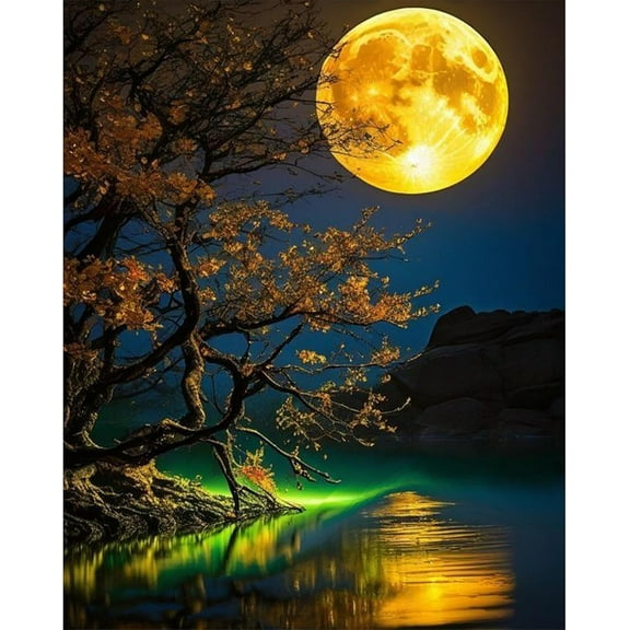 5D DIY Diamond Painting Kit (Adults) - "Moon" Beginner Diamond Art Kit, Full Circle Diamond Crafts, Home Wall Decor Gift