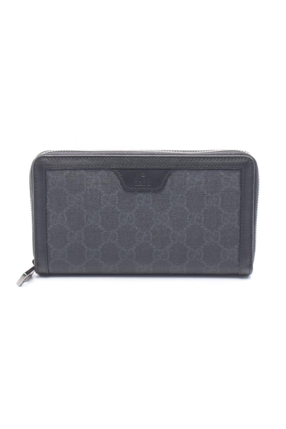 Pre-Owned Gucci GG Supreme Round Long Wallet, Leather, Men's, Black, 322147