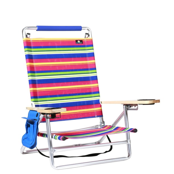 Deluxe 5 Reclining Positions Lay Flat Beach Chair for Adults with Drink  Holder, Aluminum Lightweight Folding, 250 lb Load Capacity - Walmart.com