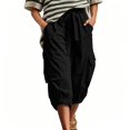 thumbnail image 5 of WGRFFH Womens Cargo Capri Pants,High Waist Knee Length Shorts,Cuffed Wide Leg Hiking Pant,Loose Fit Travel Lightweight with Pockets,Drawstring Elastic Waist for Casual and Streetwear Black S, 5 of 7