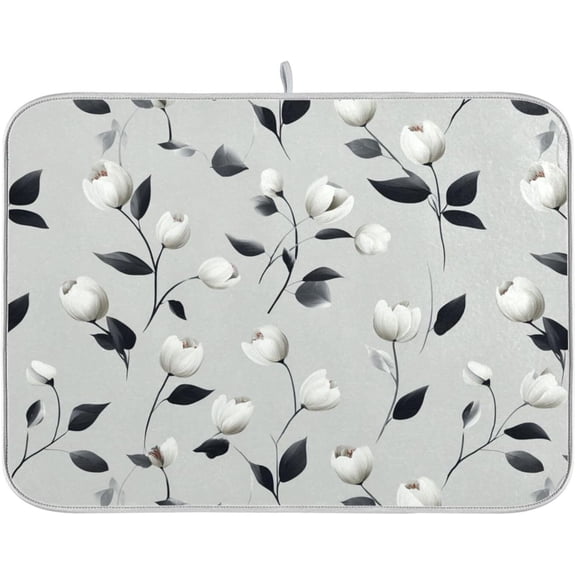 Daisy Floral Blue Dish Drying Mat for Kitchen Counter Microfiber Absorbent Dish Drainer Mat Small Kitchen Drying Rack Mat Heat Resistant Drying Pad for Counter 16 x 18