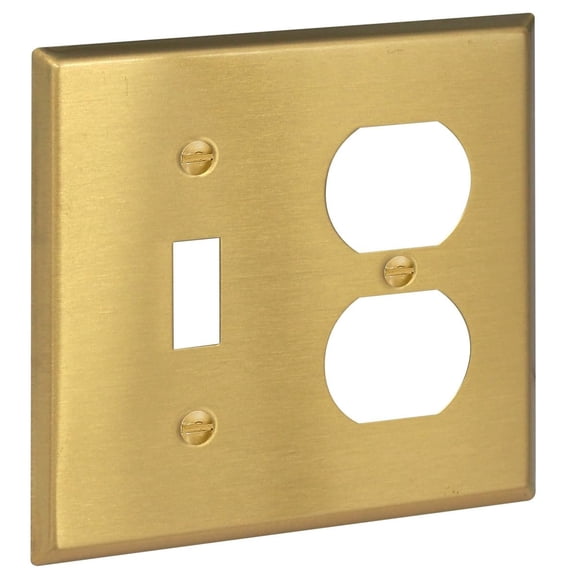 Rio Salto Metal Gold Combination Toggle Switch and Duplex Receptacle Metal Wall Plate Outlet Cover or Light Switch Cover Wallplate 2-Gang Brushed Brass (Combo Toggle/Duplex (1-Pack)