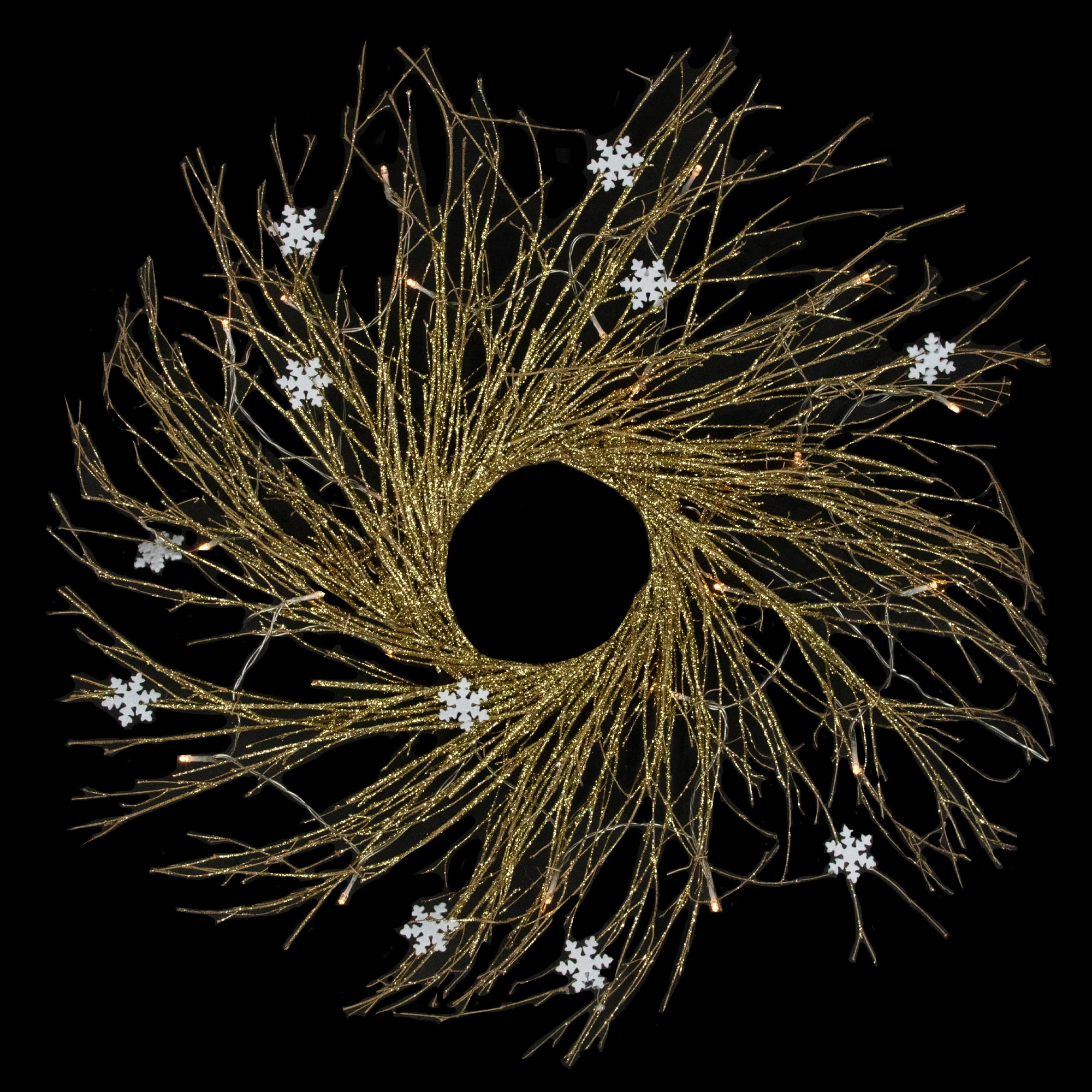 63" Pre-lit Gold Glittered Artificial Twig Christmas Wreath-Warm White LED Lights