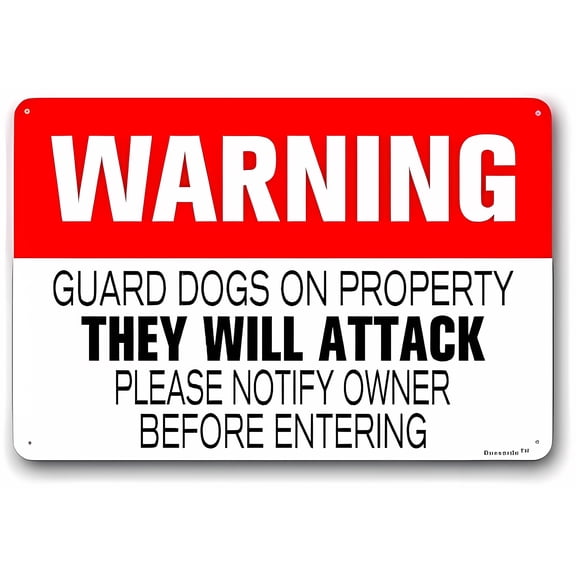 Warning Guard Dogs on Property, They Will Attack, Beware of Dog Sign - 8"x12" Aluminum UV Protected Sign, Dog House Decoration for Yard Lawn Home Security, Pet Security