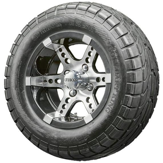 Golf Cart Wheels and Tires Combo - 12" RHOX RX250 Machined - Set of 4
