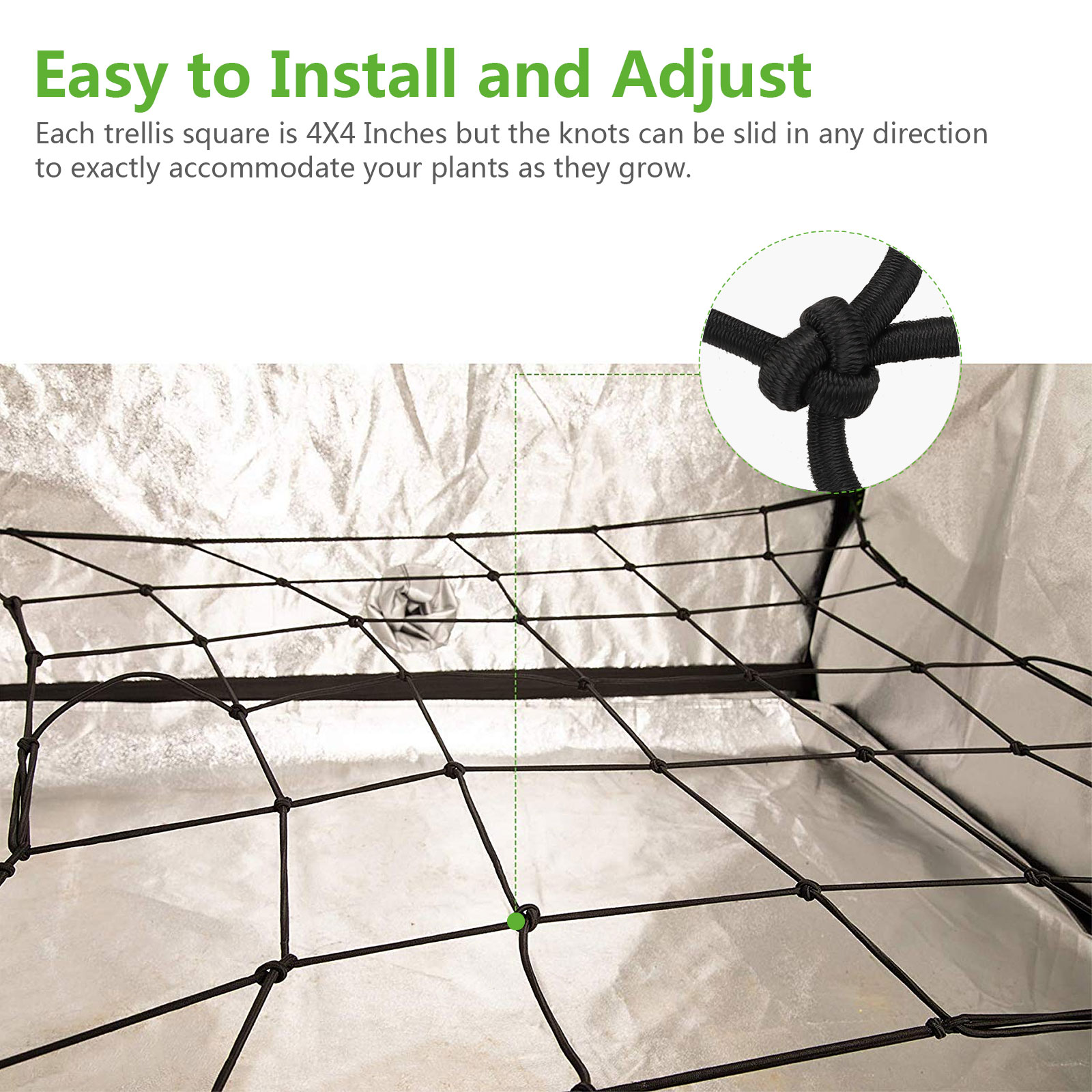 Plant Trellis Elastic Netting 4x4 Net Trellises for Grow Tent Poles