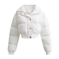 thumbnail image 1 of Fashionable short style slimming collar solid color long sleeved zipper cotton jacket, 1 of 6