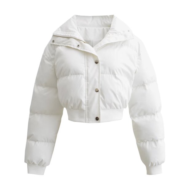 Chaqueta de algodón con cremallera de manga larga, color sólido, cuello adelgazante, estilo corto de moda
