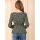 thumbnail image 5 of Blusa Floral Allegra K Manga Larga Cuello Cuadrado Peplum Mujer Cinturón Negro S, 5 of 6