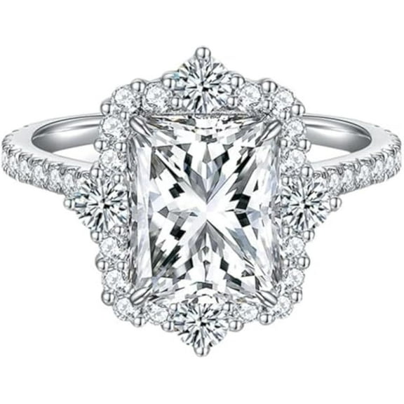 Radiant Cut 6.76 Carat Moissanite Wedding Ring for Women Engagement Rings for Women Diamond 18K White Gold Plated 925 Sterling Silver Moissanite Diamond Promise Ring Womens Diamond Rings