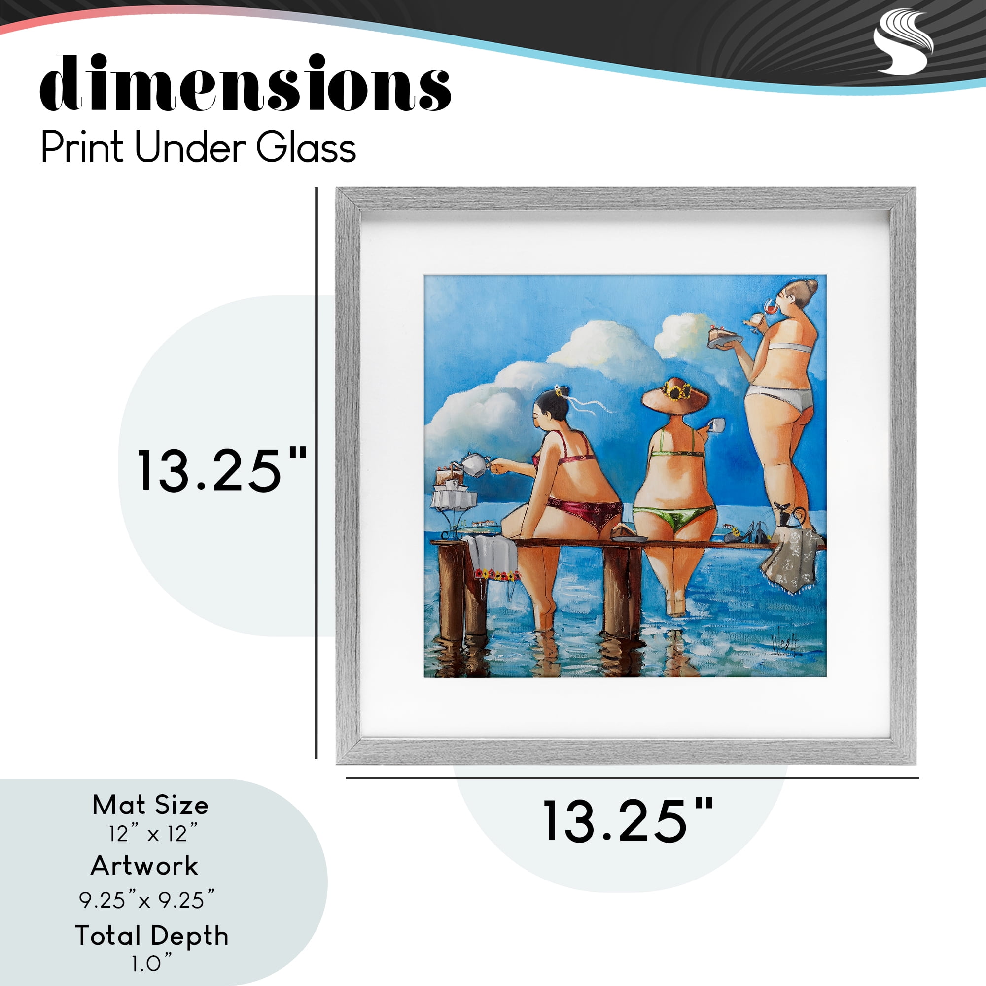 Tea Break On The Jetty Gray Framed Print Under Glass, design by Ronald West