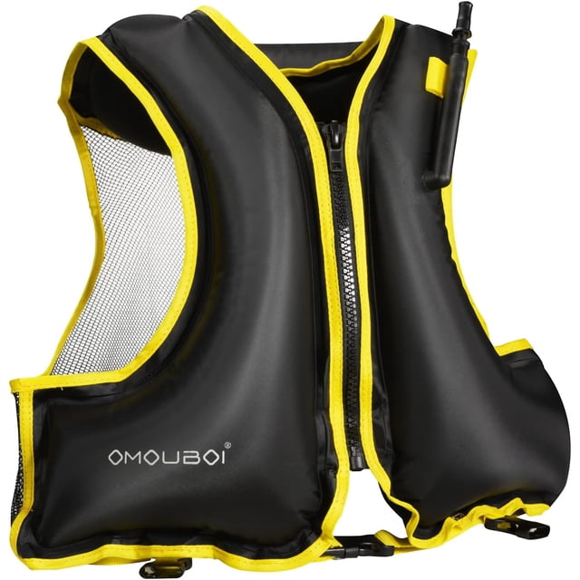 HUJIANN Gilet de Natation à Gonflage Rapide pour Adultes - Veste de Flottabilité Légère avec Sangles Réglables, Tissu Ripstop Durable pour Surf, Kayak, Paddle Board, Noir KY618-051